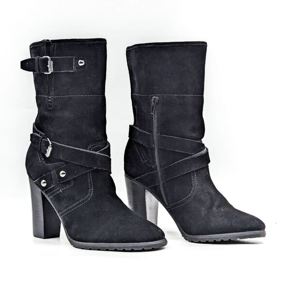 Crown Vintage Women Hadley BLack Suede Retro 90s Moto Heel zip Boots size 10 - Picture 1 of 11